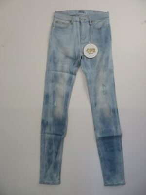 Light blue acid-wash slim fit jeans with distressed details by 49R size 27